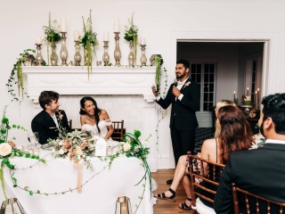 Indoor groomsmen toast