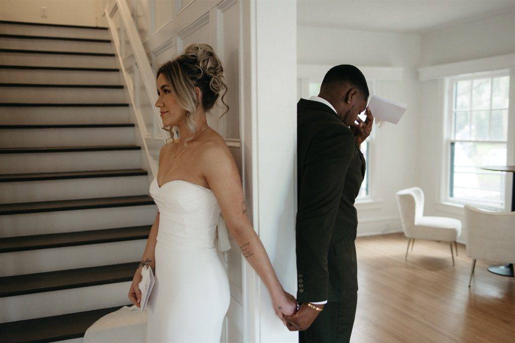 First Look in the Villa Festa historic wedding venue