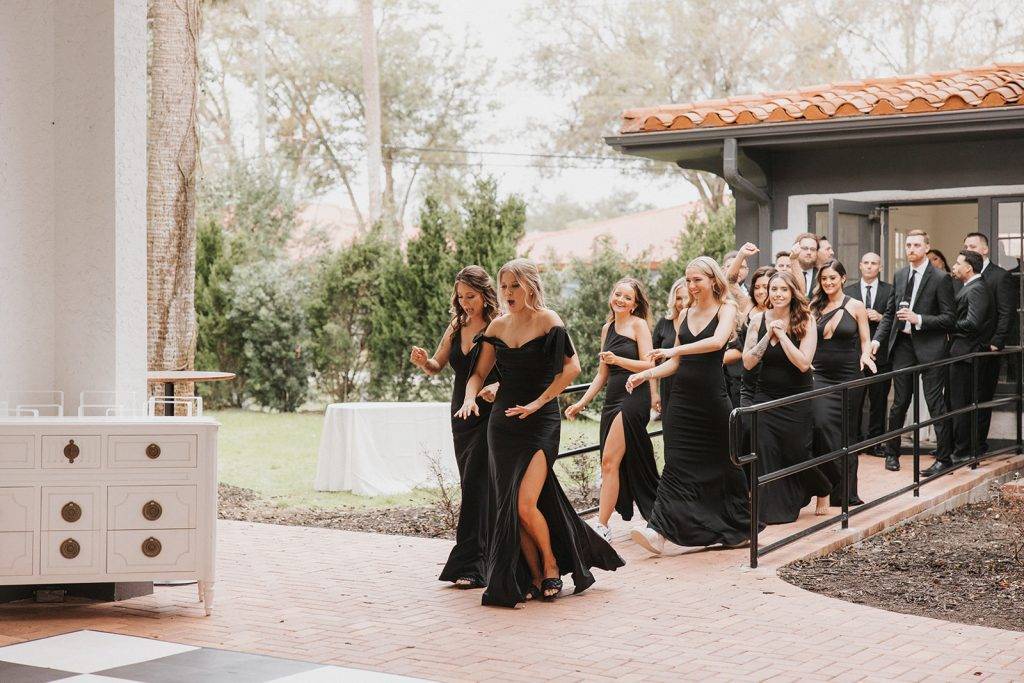 Bridal party joining the party